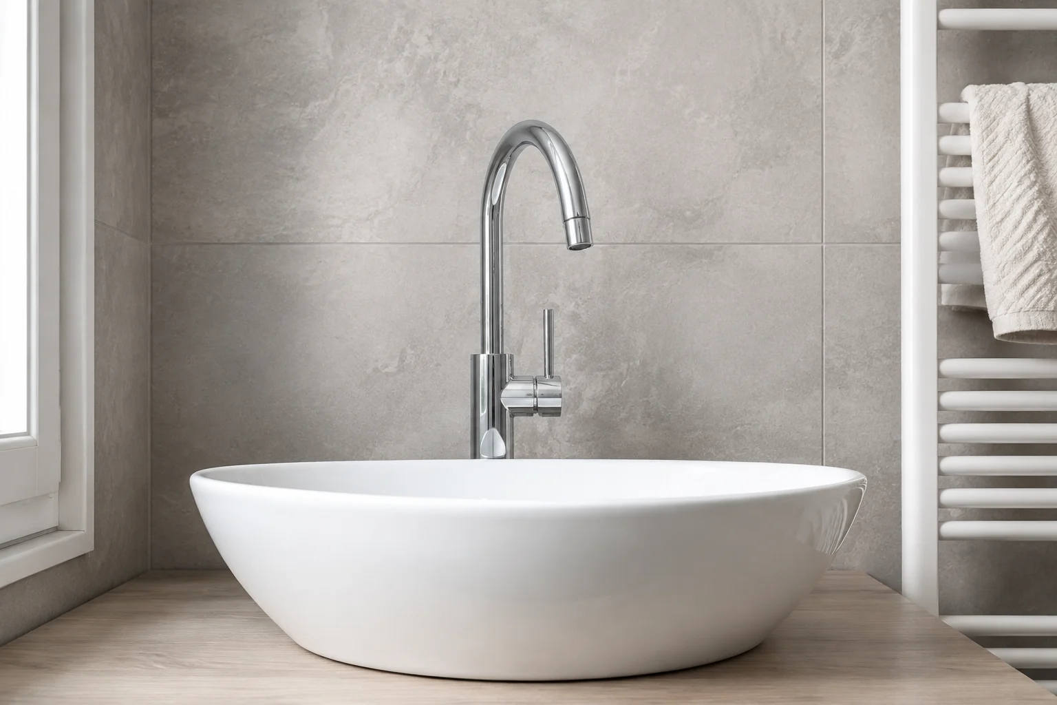 Rubinetteria, lavabo e termoarredo in bagno